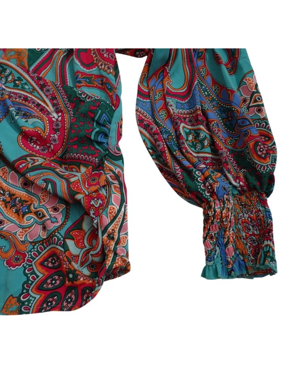 Shein Paisley Long Sleeve Faux Wrap Blouse Women Size M 6 Multicolor Blue Green - Picture 3 of 12